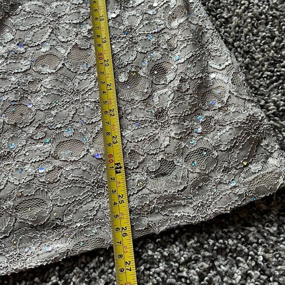 Light Brown Festive Holiday Lace Skirt, Womens Sm Sequins & Floral Design Skirt - Picture 6 of 7